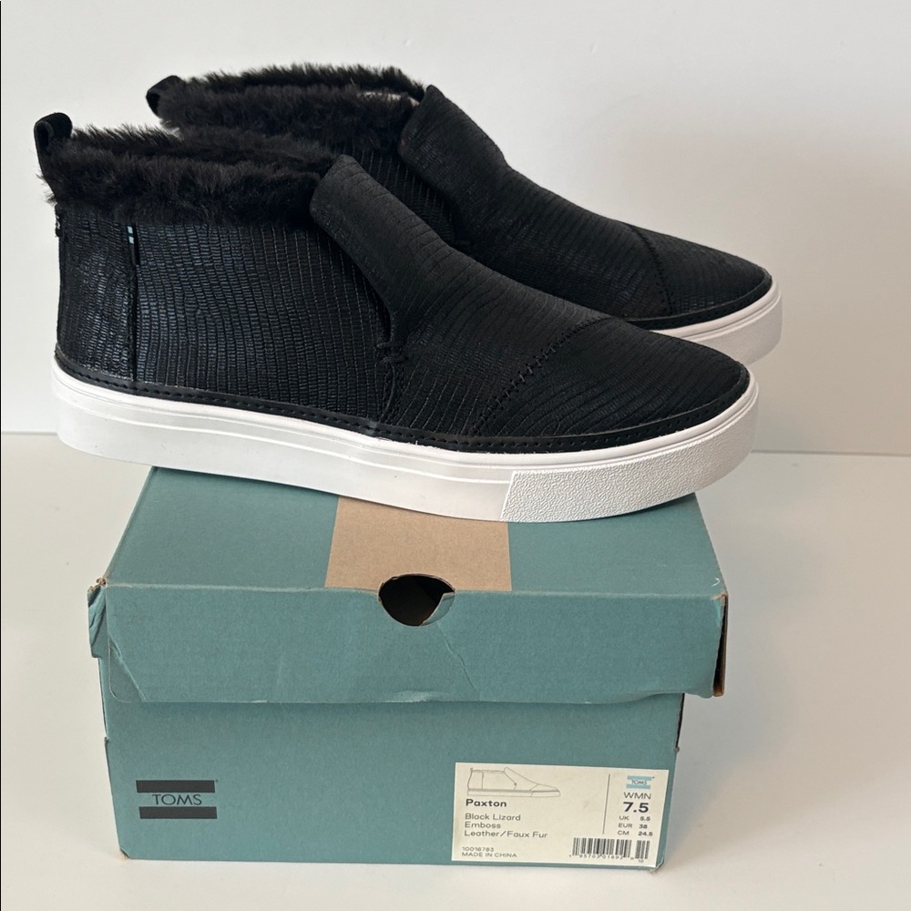 TOMS Paxton Lizard Women's Black Fur-Lined Sneakers, NIB